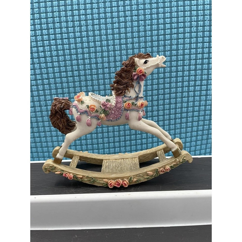Vintage K's Collection Rocking Horse Figurine Floral Pastels 5.25"